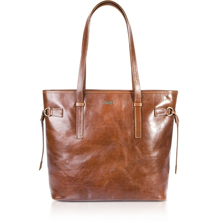 Shop Chiarugi Designer Handbags Genuine Leather Large Tote Bag In Marron