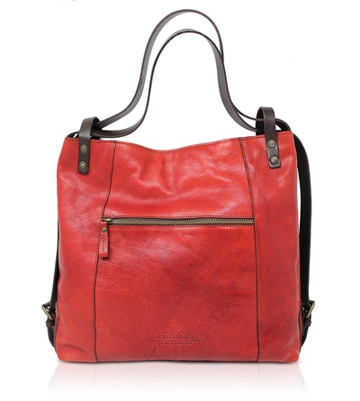 Shop Chiarugi Designer Handbags Genuine Leather Convertible Tote/backpack In Rouge