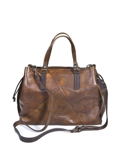 Shop Chiarugi Designer Handbags Genuine Leather Large Satchel Bag In Marron
