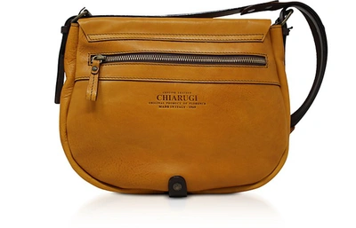 Shop Chiarugi Designer Handbags Genuine Leather Medium Shoulder Bag In Moutarde