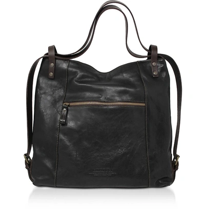 Shop Chiarugi Designer Handbags Genuine Leather Convertible Tote/backpack In Noir