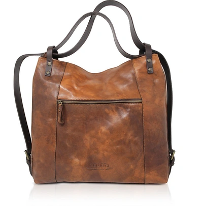 Shop Chiarugi Designer Handbags Genuine Leather Convertible Tote/backpack In Marron