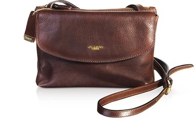 Shop Chiarugi Designer Handbags Genuine Leather Crossbody Bag In Marron Foncé