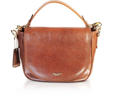 Shop Chiarugi Designer Handbags Genuine Leather Large Crossbody Bag W/top Handle In Marron