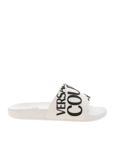 Shop Versace Jeans Couture Branded Slippers In White