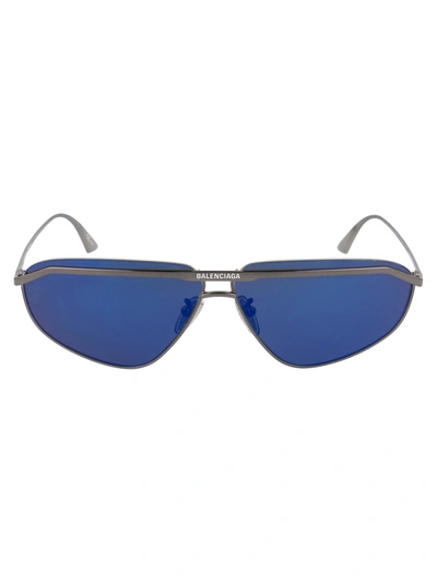 Shop Balenciaga Bb0138s Sunglasses In 002 Ruthenium Ruthenium Blue