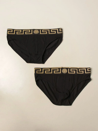 Shop Versace Underwear Set Of 2  Beachwear Briefs With Greek And Medusa Head In Black