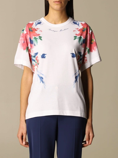Shop Boutique Moschino T-shirt Moschino Boutique T-shirt In Cotton With Floral Print In White