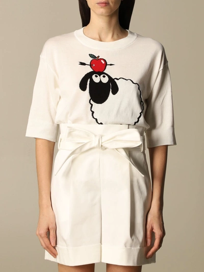 Shop Boutique Moschino T-shirt Moschino Boutique T-shirt In Cotton With Sheep And Apple In White