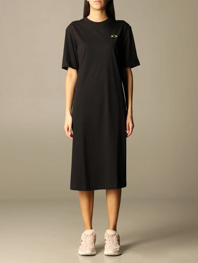 Shop Armani Collezioni Armani Exchange Dress Armani Exchange Long T-shirt Dress In Cotton In Black