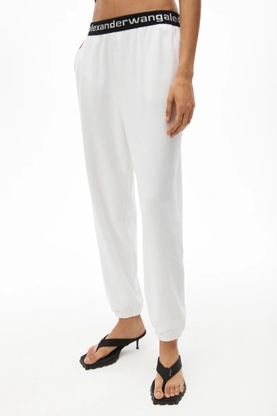 Alexander Wang Logo Elastic Pant In Stretch Corduroy In Bright White
