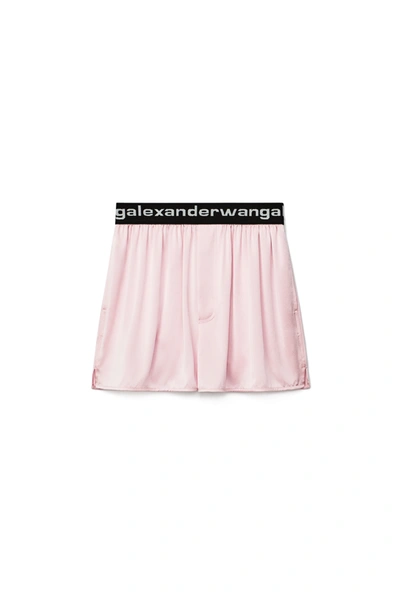 Shop Alexander Wang Logo Elastic Silk Shorts In Cradle Pink