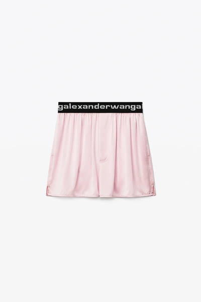 Shop Alexander Wang Logo Elastic Silk Shorts In Cradle Pink
