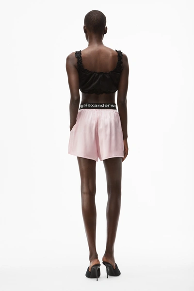 Shop Alexander Wang Logo Elastic Silk Shorts In Cradle Pink