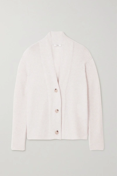 Shop Vince Ribbed Wool And Cashmere-blend Cardigan In White