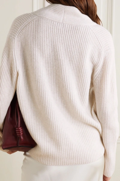 Shop Vince Ribbed Wool And Cashmere-blend Cardigan In White