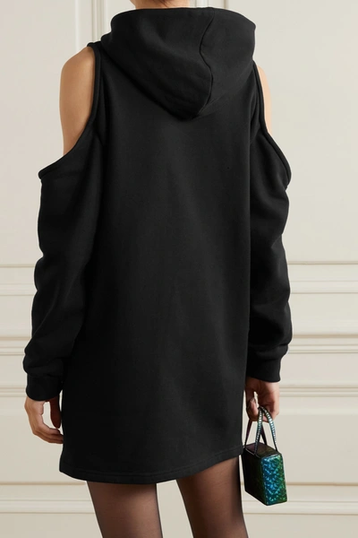 Shop Area Hooded Cold-shoulder Embellished Cotton-jersey Mini Dress In Black
