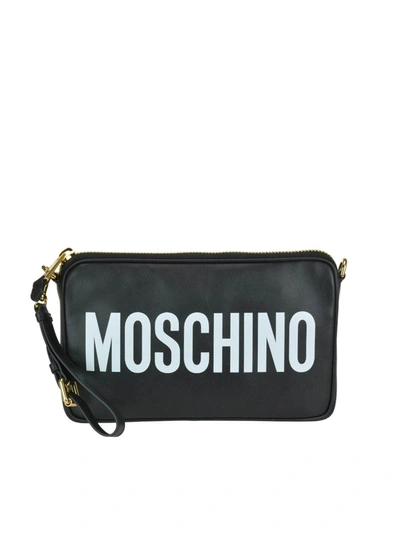 Shop Moschino Logo Print Leather Cross Body Bag In Black