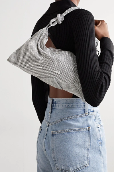 Shop Cult Gaia Hera Mini Crystal-embellished Satin Shoulder Bag In Silver