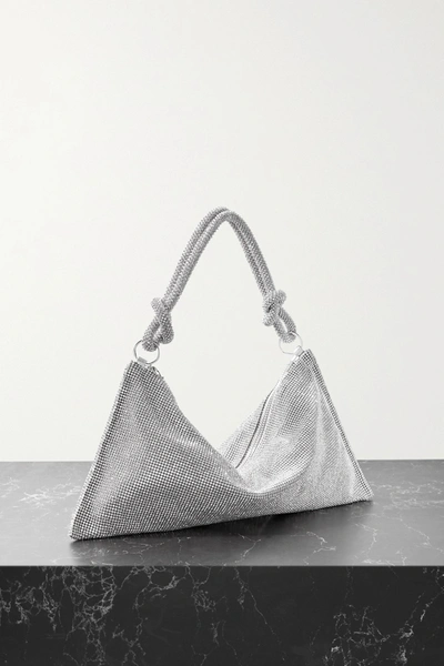 Shop Cult Gaia Hera Mini Crystal-embellished Satin Shoulder Bag In Silver