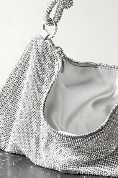 Shop Cult Gaia Hera Mini Crystal-embellished Satin Shoulder Bag In Silver