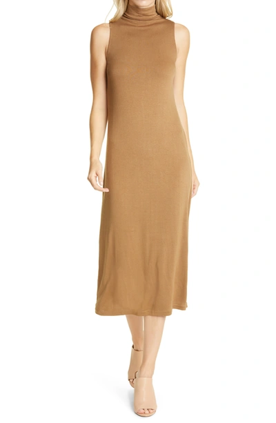 Shop Vince Mock Neck Sleeveless Midi Dress In Oak