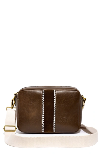 Shop Madewell Transport Large Leather Camera Bag In Darkest Olive Multi