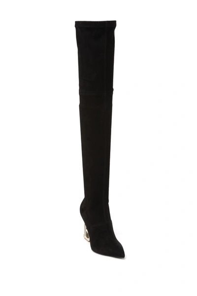 Shop Balmain Oryana Pointed Toe Thigh High B Heel In Black