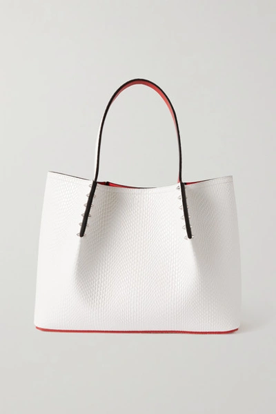 Shop Christian Louboutin Cabarock Spiked Lizard-effect Leather Tote In White