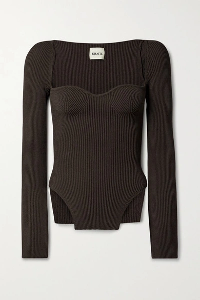 Shop Khaite Maddy Ribbed-knit Sweater In Brown