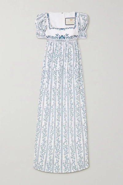 Shop Agua By Agua Bendita Pistachio Bead-embellished Embroidered Floral-print Cotton Maxi Dress In White