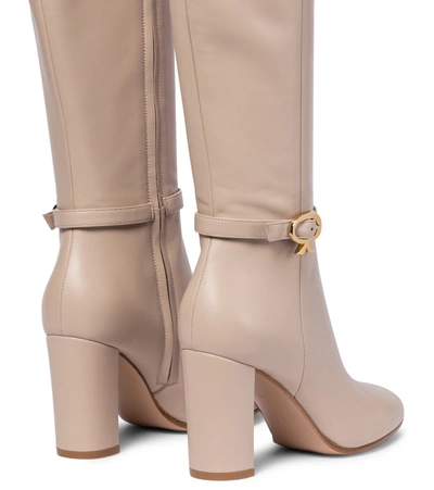Shop Gianvito Rossi Ribbon 85 Leather Knee-high Boots In Beige