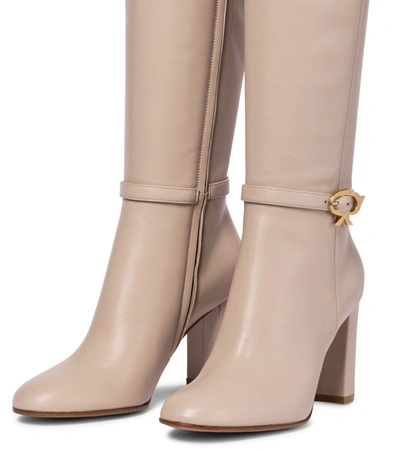 Shop Gianvito Rossi Ribbon 85 Leather Knee-high Boots In Beige