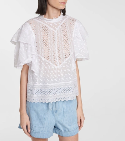 Shop Isabel Marant Étoile Tizaina Broderie Anglaise Cotton Top In White