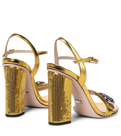 Shop Gucci Marmont Sequined Leather Sandals In Yellow