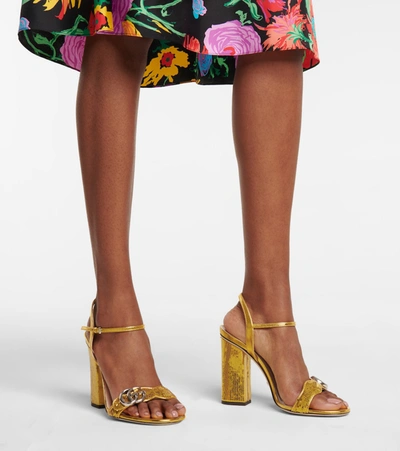 Shop Gucci Marmont Sequined Leather Sandals In Yellow