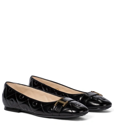 Shop Tod's Embellished Leather Ballet Flats In Black