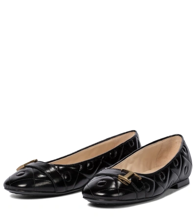 Shop Tod's Embellished Leather Ballet Flats In Black