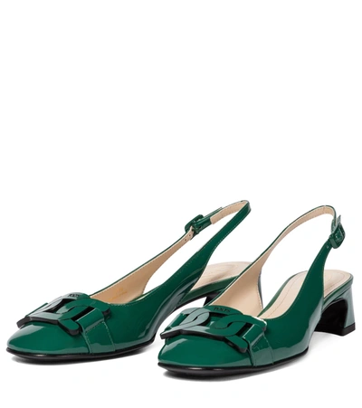 Shop Tod's Patent Leather Slingback Pumps In Green