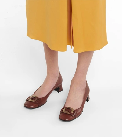 Shop Tod's Slide Leather Pumps In Brown