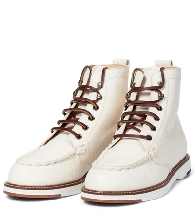Shop Tod's Leather Ankle Boots In White