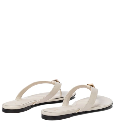 Shop Valentino Roman Stud Leather Thong Sandals In White