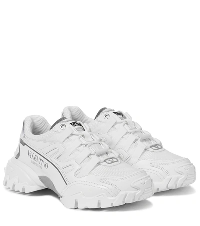 Shop Valentino Climbers Leather-trimmed Sneakers In White