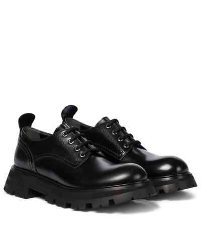 Shop Alexander Mcqueen Wander Leather Derby Shoes In Black