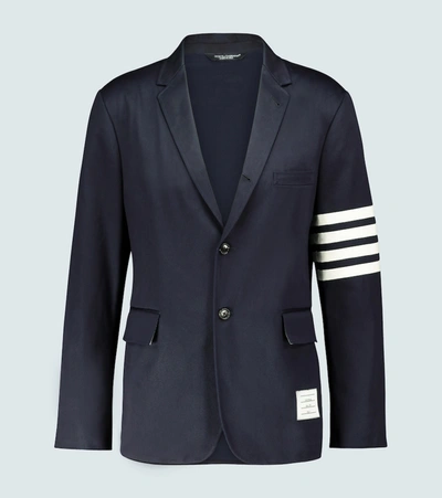 Shop Thom Browne Unstructured 4-bar Cotton Blazer In Blue