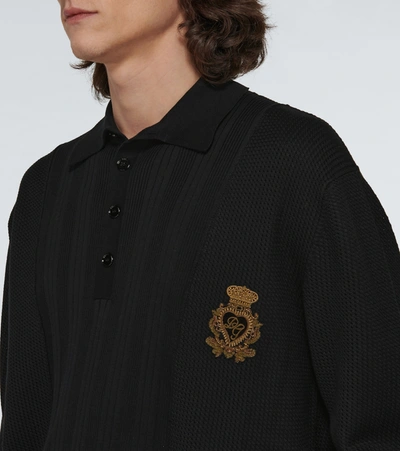 Shop Dolce & Gabbana Silk-cotton Long-sleeved Polo Shirt In Black