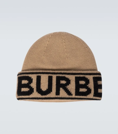 Shop Burberry Logo Intarsia Cashmere Beanie In Beige