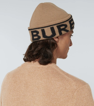 Shop Burberry Logo Intarsia Cashmere Beanie In Beige