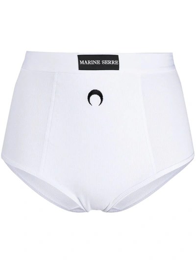 Shop Marine Serre Ribbed Embroidered Logo Briefs In White