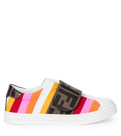 Shop Fendi Striped Leather Sneakers In Multicoloured